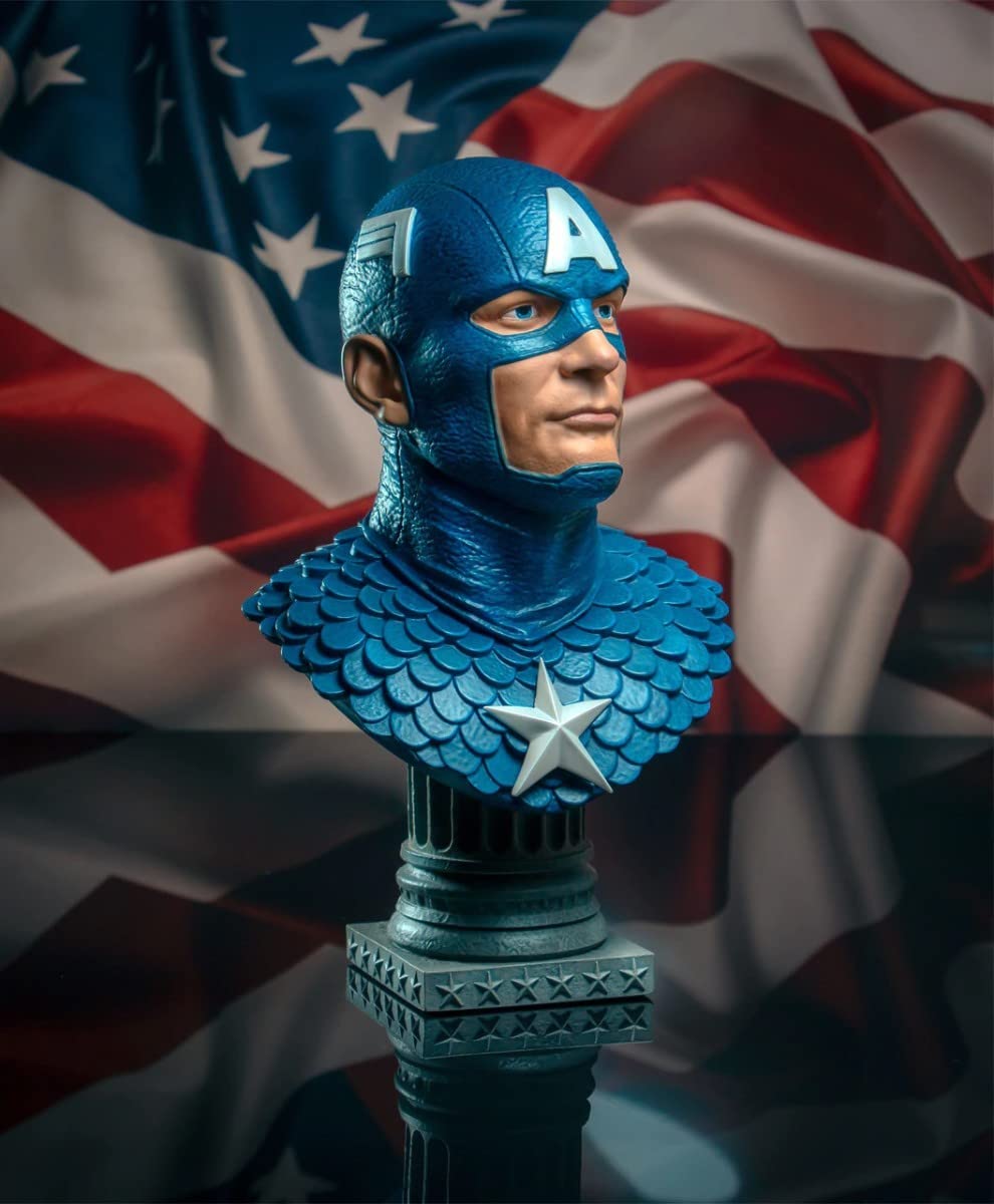 Marvel Comics Captain America 1:2 Scale 3D Bust Statue - Premium Collectible Figure for Superhero Fans | Home Display, Office Decor, Gift for Comic Lovers