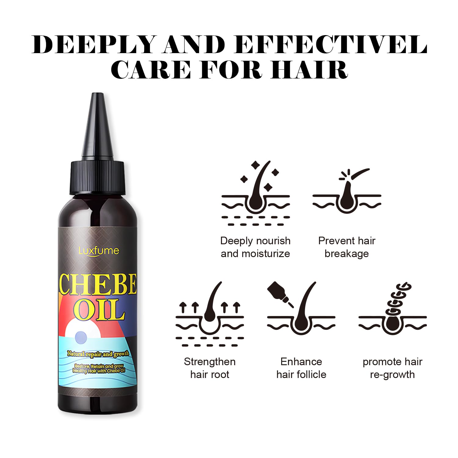 Chebe Hair Growth Oil with Chebe Powder - Natural Scalp Treatment for Thicker, Stronger & Longer Hair - Hair Thickening Products for Women & Men - Perfect for Daily Hair Care & Styling Routine