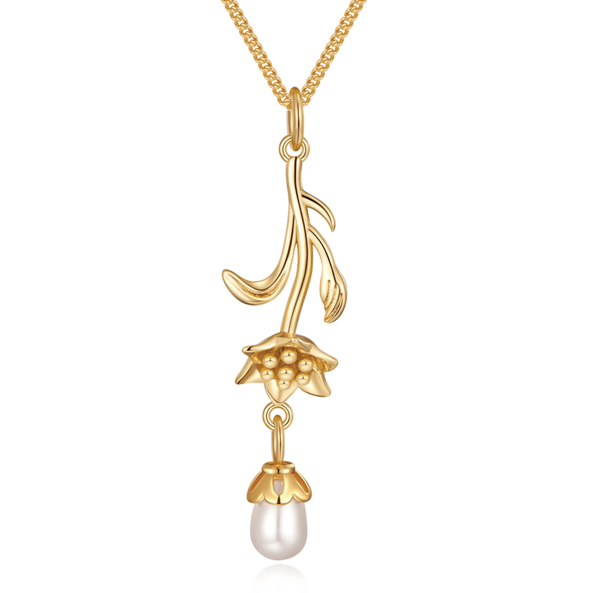 14K Gold Floral Pearl Necklace for Women - Elegant Birthday Gift