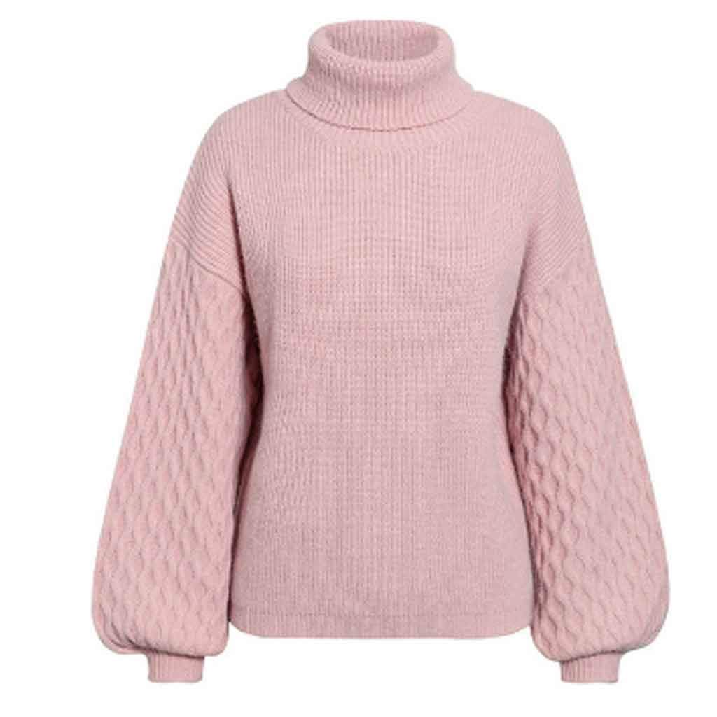 XJJZS Women's Solid Color Turtleneck Sweater - Lantern Sleeve Knit Pullover for Autumn & Winter | Casual Loose Fit Warm Knitted Top (Size S) | Perfect for Office Wear, Date Nights & Cozy Winter Outfits