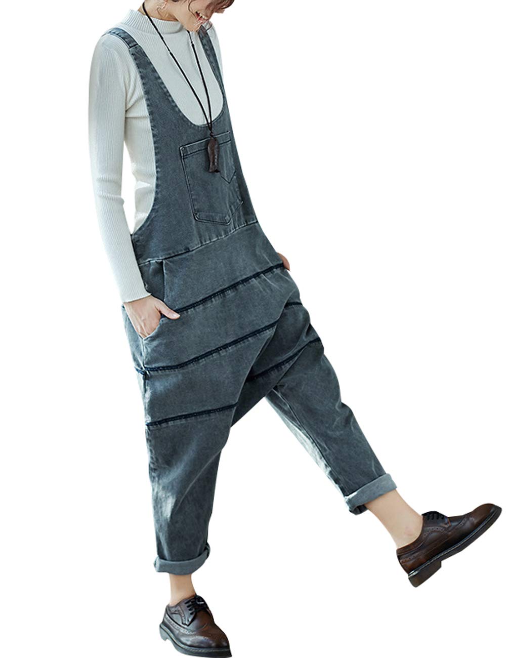Women's Striped Cotton Jumpsuit & Romper - Wide Leg Harem Pants & Denim Bib Overalls - Casual Outfit for Summer, Beach, Travel & Streetwear Fashion