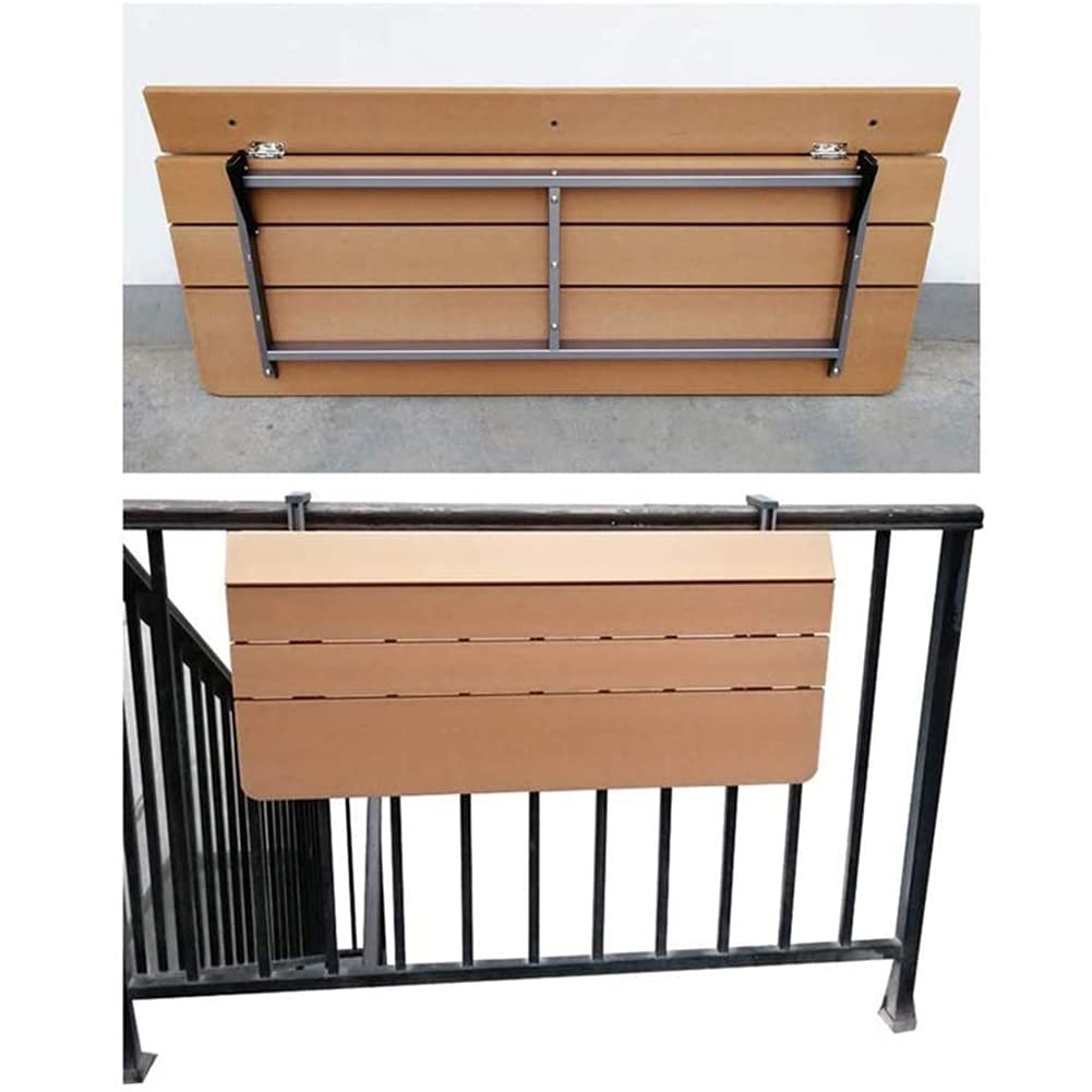 Adjustable Folding Hanging Table for Balcony, Patio & Indoor Use - Space Saving 5-Height Coffee Side Table (60x27cm, Natural) - Perfect for Small Spaces, Apartments, Gardens & Outdoor Dining