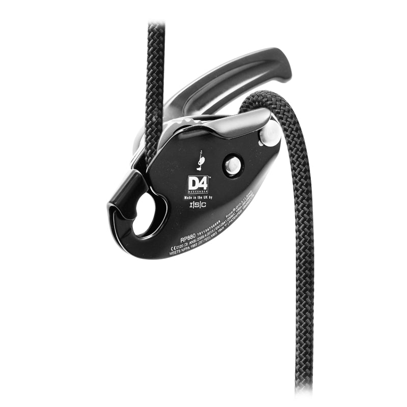 ISC D4 Industrial Descender - Professional Black Rappelling Device for Rock Climbing, Rescue & Safety Operations | Heavy-Duty Construction & Outdoor Adventure Gear