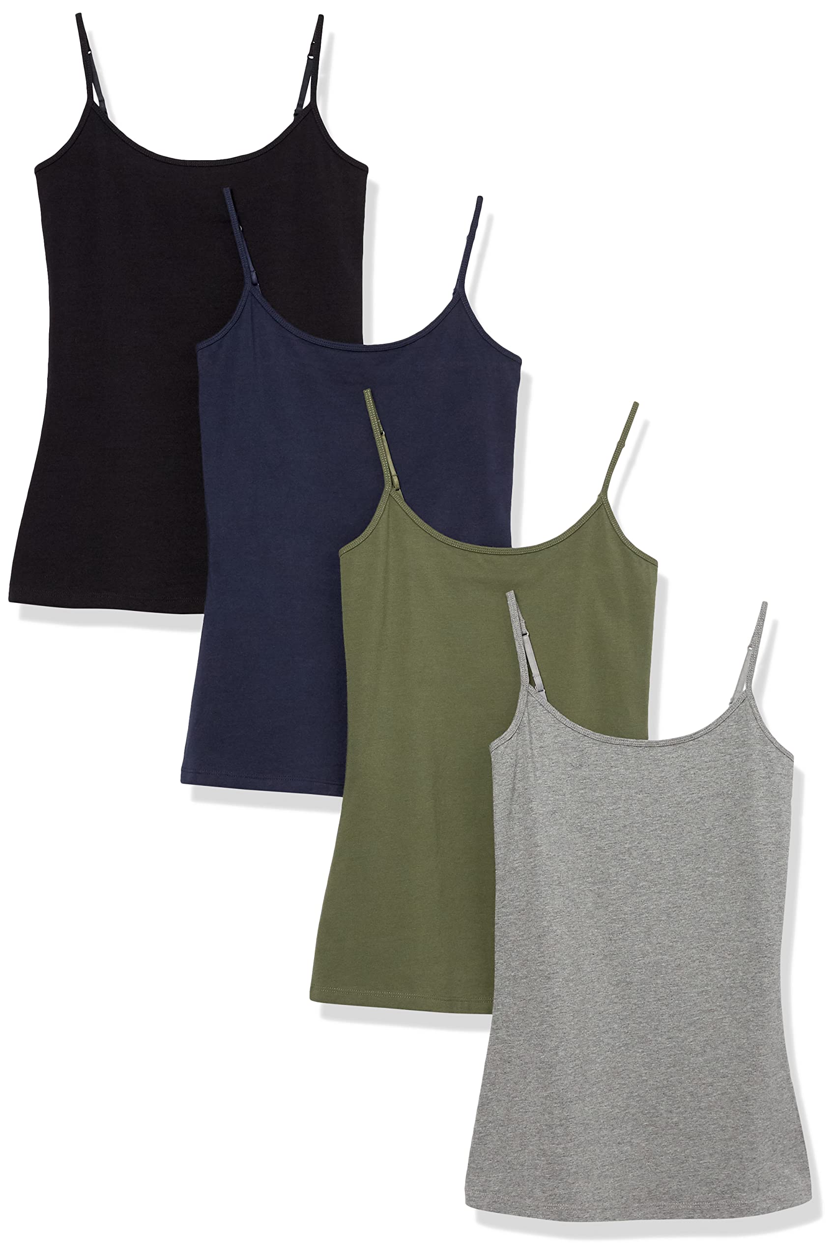 Amazon Essentials Women's Slim-Fit Camisole Top - 4 Pack | Soft Stretch Basic Tank Tops for Layering, Sleep & Casual Wear | Comfortable Everyday Undershirt for Women