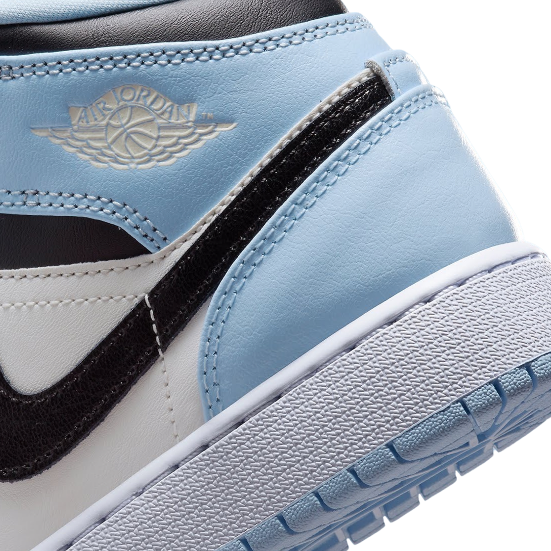 Air Jordan 1 Mid GS Sneakers - Ice Blue, Black & Sail White Colorway - Perfect for School, Basketball & Streetwear Fashion
