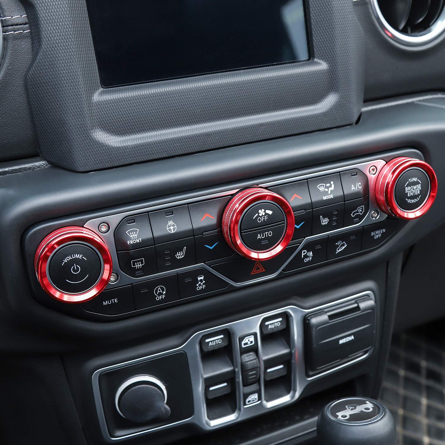 JeCar Aluminum Alloy AC Switch Knob Cover for 2018-2023 Jeep Wrangler JL/JLU & 2020-2023 Gladiator JT - Red Trim Upgrade for Climate Control Panel | Off-Road Accessory & Interior Customization
