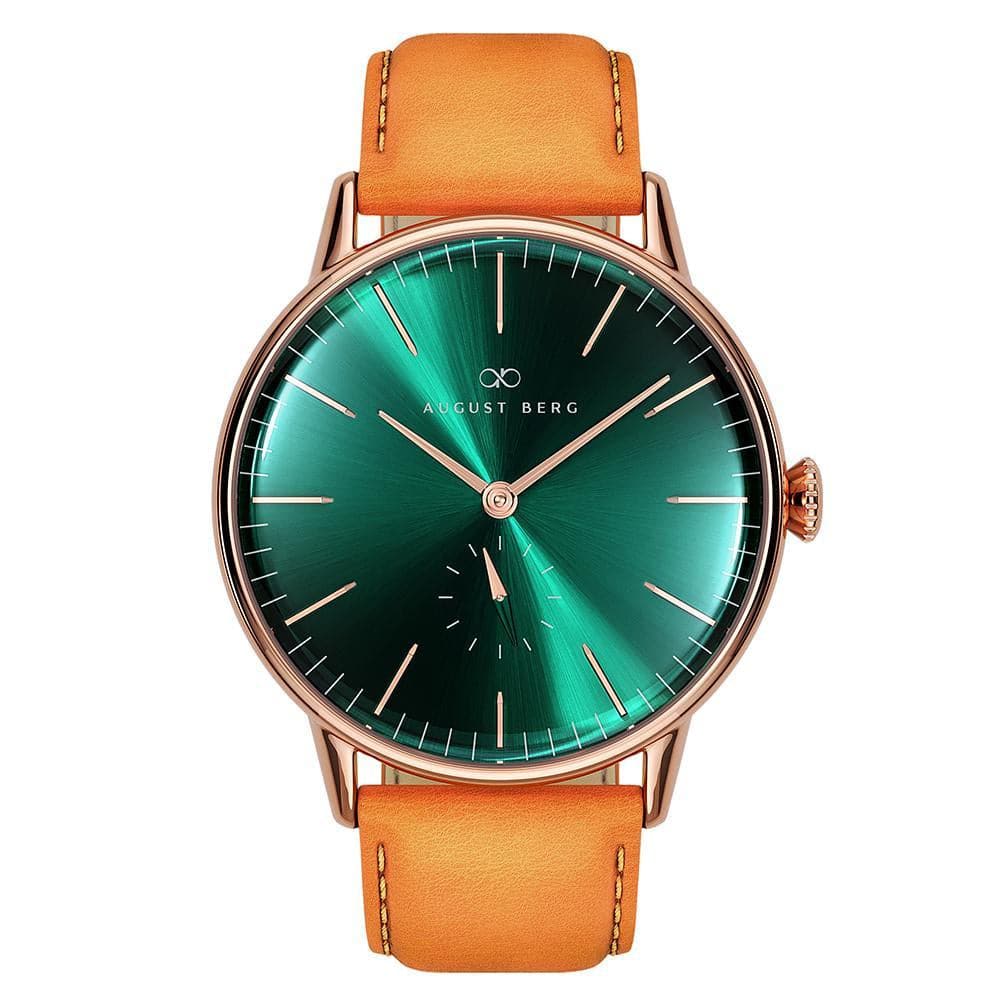 August Berg Men's Watch 40mm - Green Dial & Brown Leather Strap 10140A11LBN20 | Elegant Dress Watch for Business, Formal Events & Everyday Wear