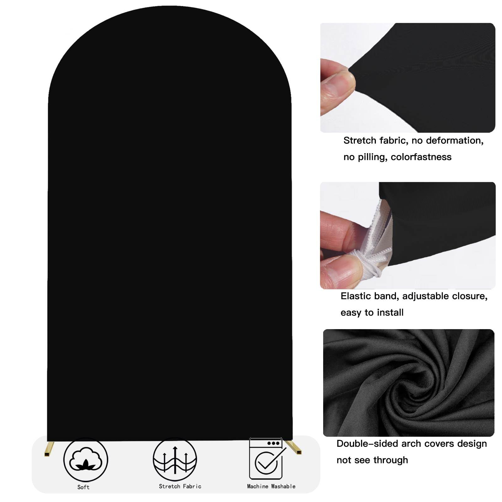 Stretchy Black Spandex Wedding Arch Cover - 7.2 FT Elegant Party Backdrop for Ceremonies, Photo Booths & Home Decor
