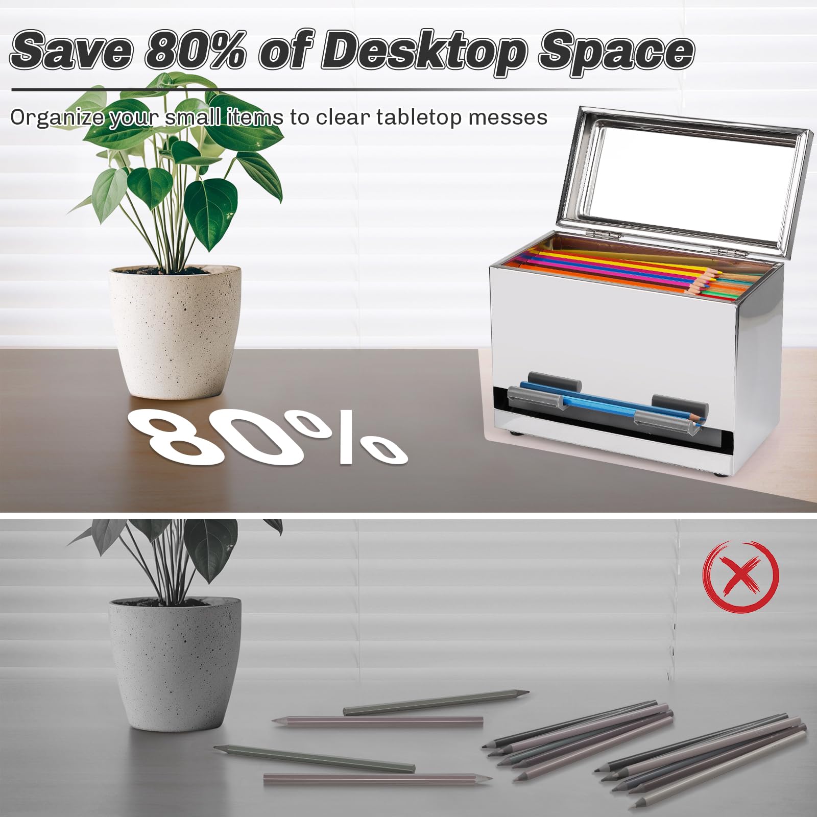 Premium Stainless Steel Pencil Dispenser & Pen Holder - Bulk Pencil Storage Organizer for Classroom, Home, Office & Restaurant - Also Perfect for Unwrapped Drinking Straws Storage (Silver) | Durable & Stylish Desk Organizer for Teachers, Students & Professionals
