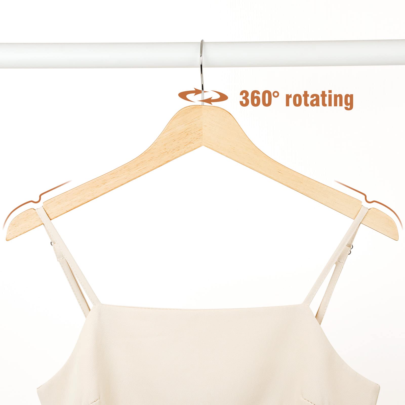 30 Pack Wooden Clothes Hangers - Slim & Durable 0.28-inch Space Saving Hangers with 360° Swivel Hook - Natural Wood Coat Hangers for Shirts, Jackets, Blouses & Camisoles - Perfect for Closet Organization & Wardrobe Storage