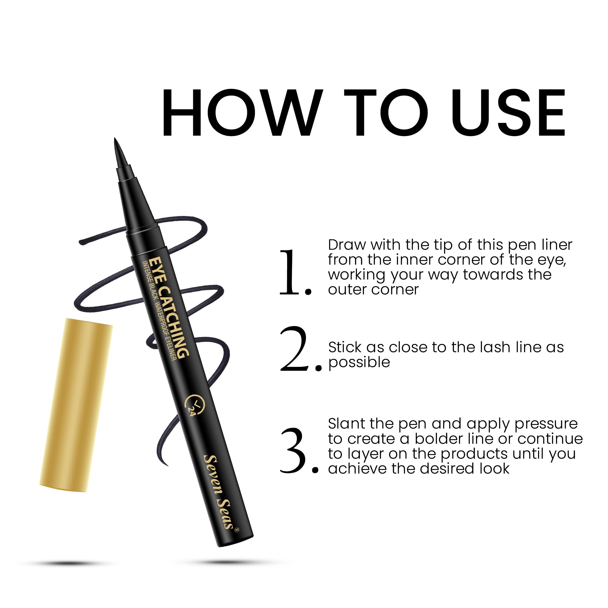 Seven Seas Long Lasting Waterproof Eyeliner Pencil - Smudge Proof, Sweat Proof Eye Liner for Women & Girls (Black, 1.5g) | Perfect for Daily Makeup, Parties & Special Occasions