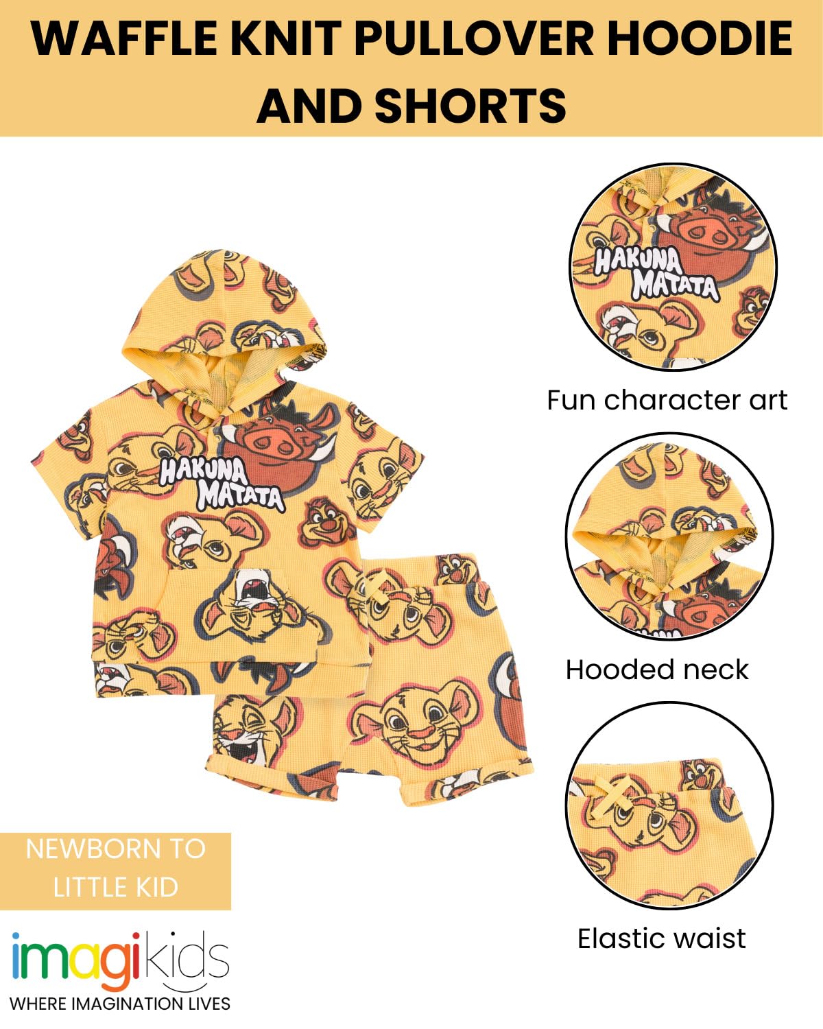 Disney Lion King Mickey Mouse Waffle Knit Pullover Hoodie and Shorts Set for Newborn to Toddler - Cozy Winter Outfit for Baby Boys & Girls