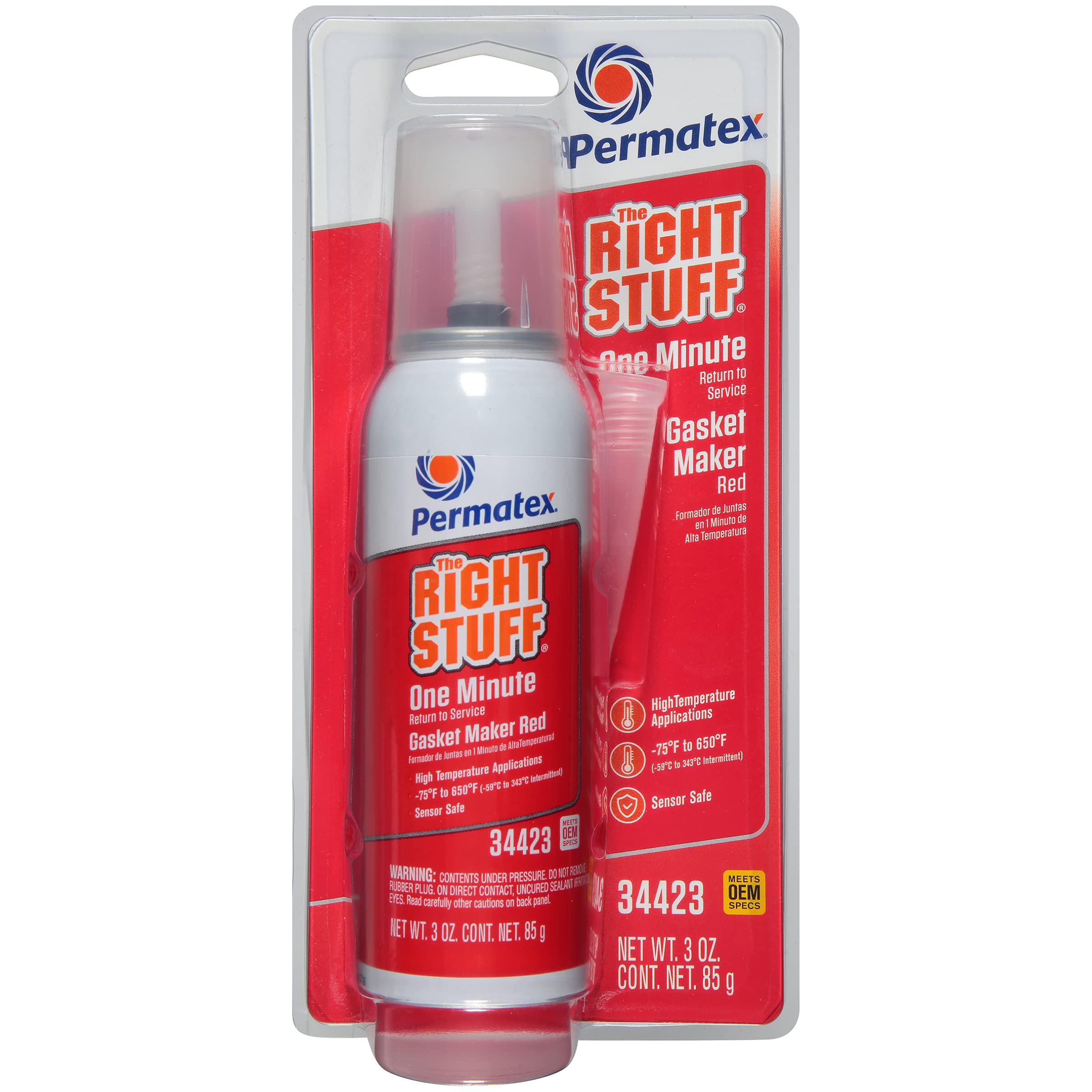 Permatex 34423 Right Stuff 1 Minute Red High Temperature Gasket Maker, 3 oz - Fast-Curing Automotive Sealant for Engines, Exhaust & High Heat Applications