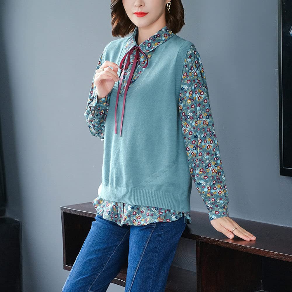 Women's Vintage Green Sleeveless Sweater Vest - Plus Size Knit Pullover with Rowan Trim, V-Neck Preppy Style Casual Loose Knit Tank Top for Autumn & Winter | Perfect for Layering, Office Wear & Cozy Fall Outfits