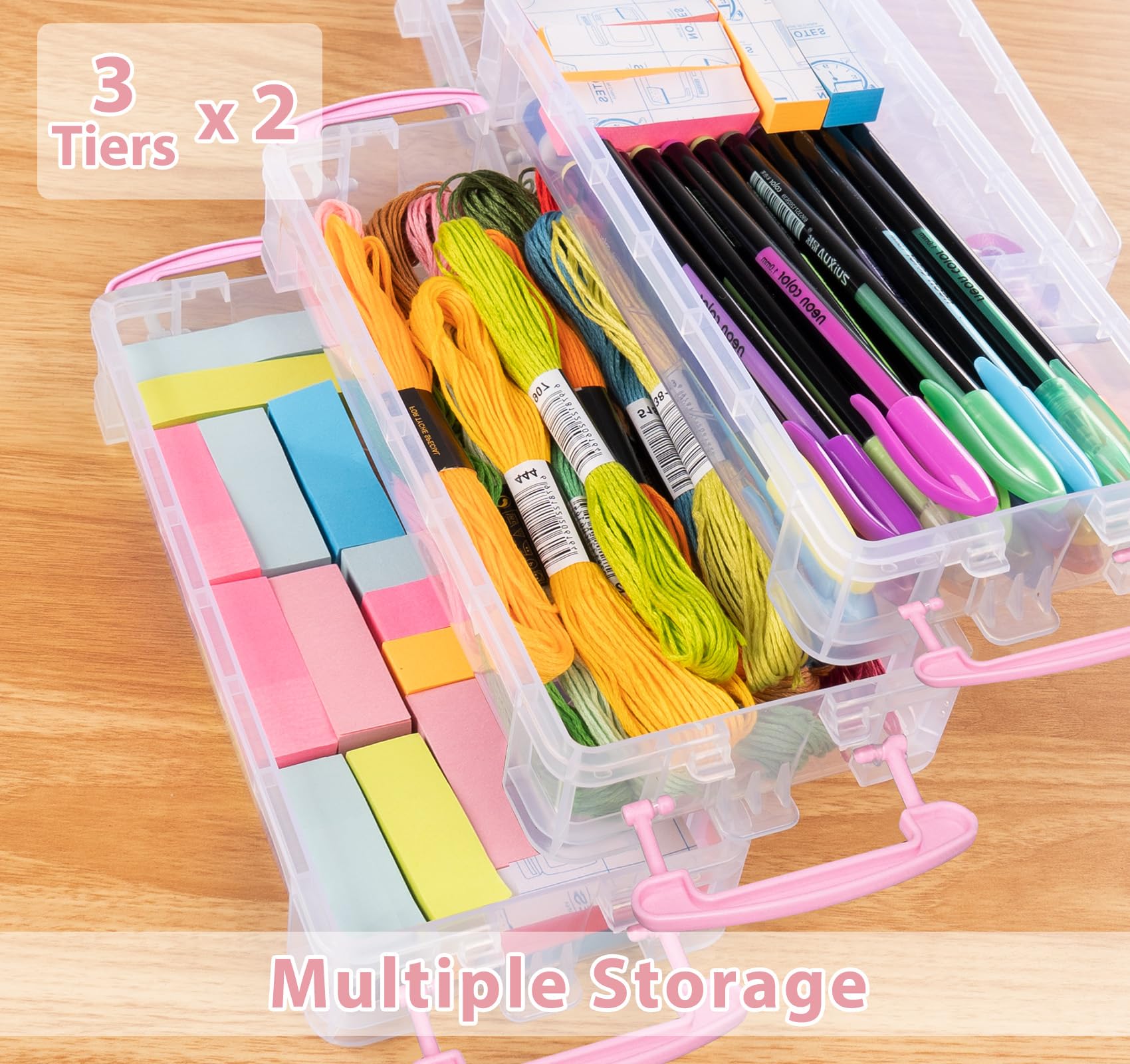 2-Pack Stackable Plastic Storage Bins with Latching Lids & Handles - 3-Tier Organizer Box for Stationery, Jewelry Tools, Art Supplies - Perfect for Home, Office & Craft Room Organization