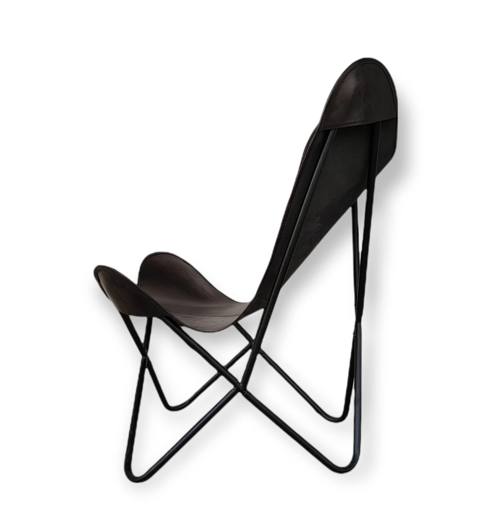 GifteQ Brown Leather Butterfly Chair with Foldable Iron Frame - Cow Print Boho Accent Chair for Living Room, Bedroom & Patio - Western Style Home Decor for Relaxing & Lounging (Black)