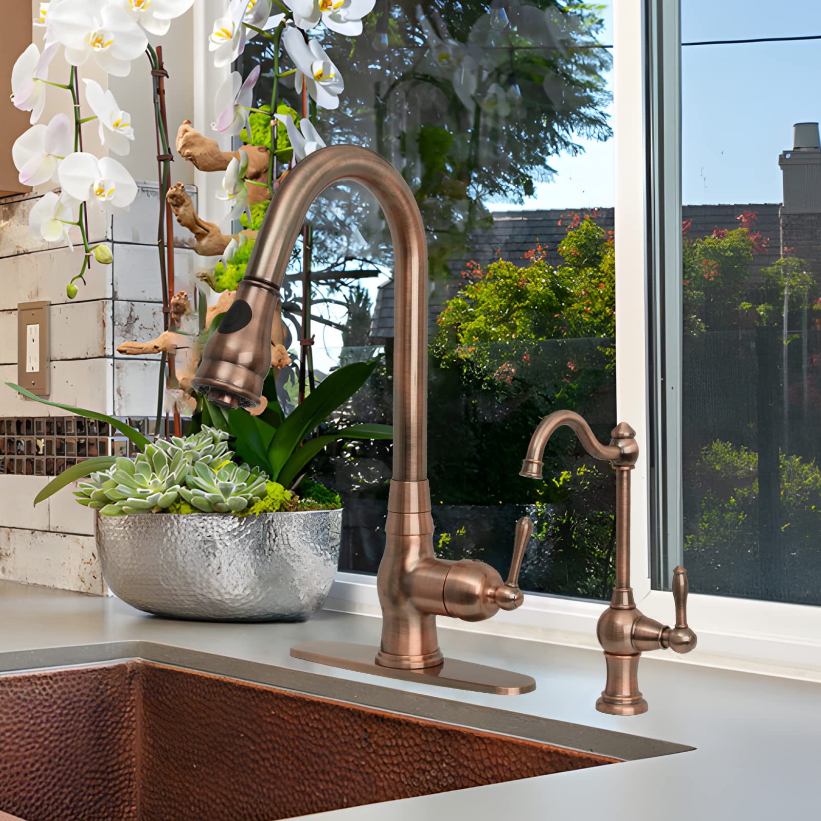 Akicon 100% Lead-Free Brass Kitchen Water Filter Faucet - Fits Most Reverse Osmosis & Water Filtration Systems (Non-Air Gap, Cold Water Only) - Antique Copper Finish for Pure Drinking Water - Perfect for Home, Office, and RV Use