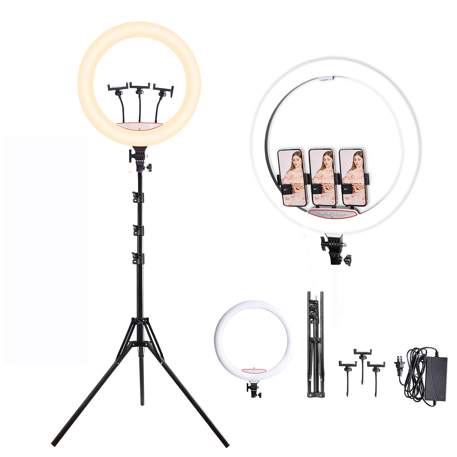 18 Inch Ring Light with Tripod Stand - Dimmable 58W 5500K LED Circle Light for TikTok, Live Streaming, Makeup, YouTube - Includes Carrying Bag & Compatible with Camera and Phone - Perfect for Content Creation, Beauty Tutorials, and Professional Photography