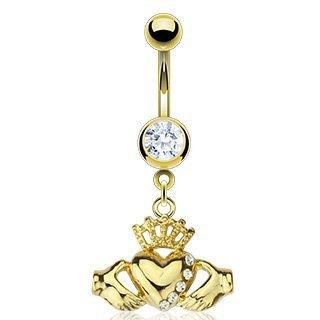 Body Accentz® 14G CZ Claddagh Belly Button Ring - Elegant Navel Piercing Jewelry for Women | Perfect for Parties, Beach Outfits & Everyday Wear