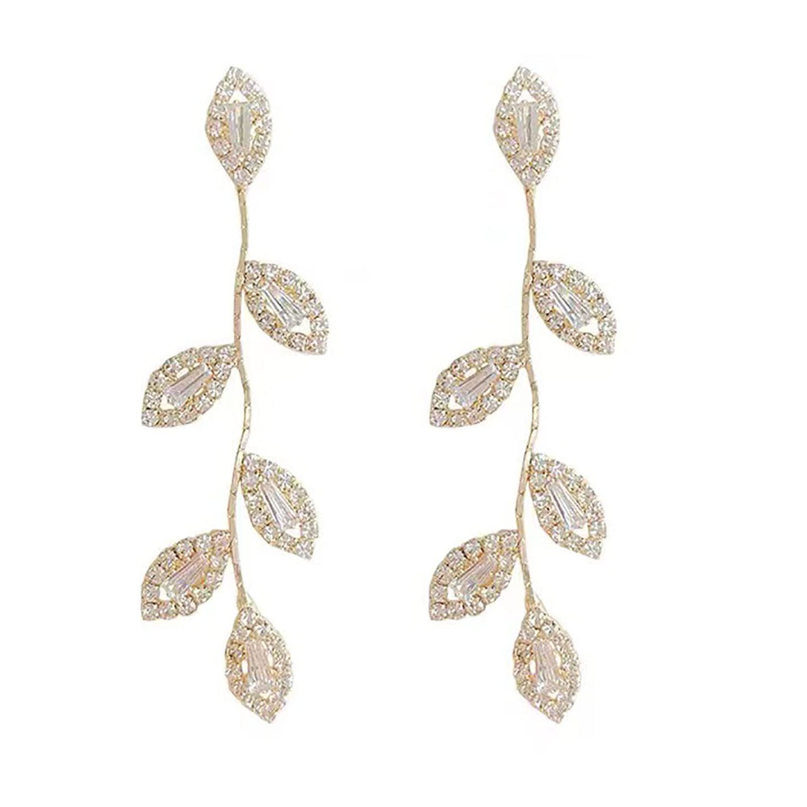 Meideli Stud Earrings for Women - 1 Pair Shiny Alloy Cubic Zirconia Leaf Design Piercing Earrings - Wedding Jewelry & Everyday Fashion Accessories