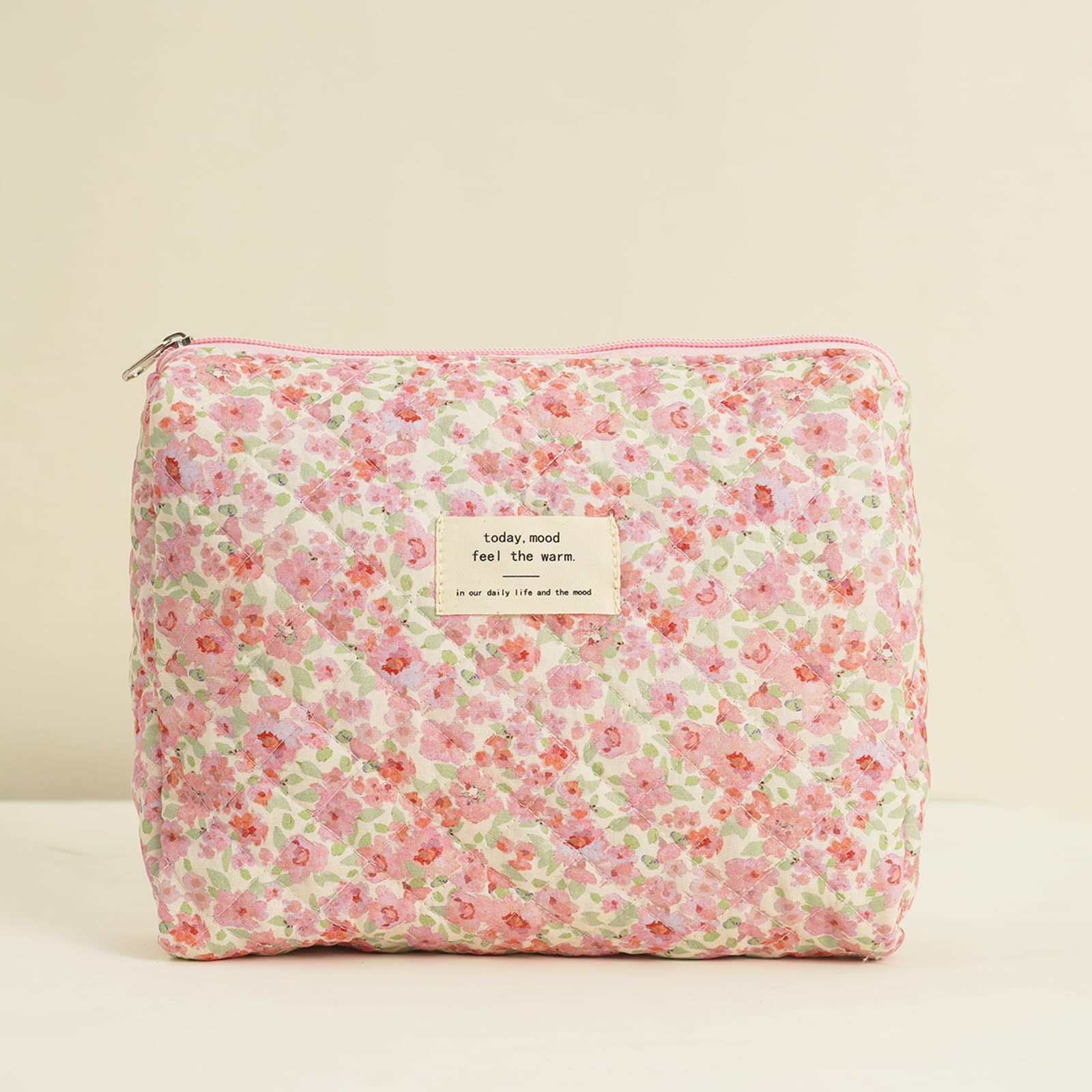 4Pcs Quilted Makeup Bag Set - Cute Floral Cosmetic Organizer, Cotton Travel Toiletry Bag for Women & Girls | Perfect for Travel, Gym, and Daily Beauty Storage