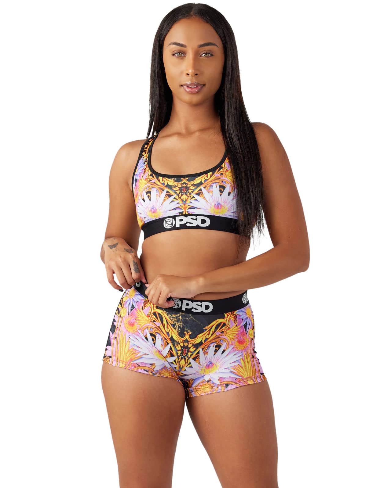 PSD Women's Luxury Print Sports Bra - Racerback Workout Bras with Breathable Microfiber Fabric for Yoga, Running & Gym | High Support Activewear for Women