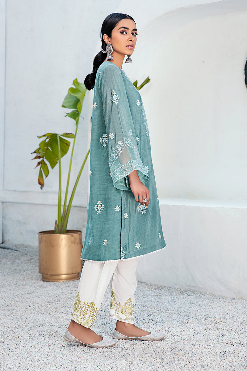 AQUA FLORAL EMBROIDERED SHIRT Women's Fashion Blouse - Elegant Floral Print Casual Top for Spring Summer Outfits | Perfect for Office, Date Night & Vacation Wear