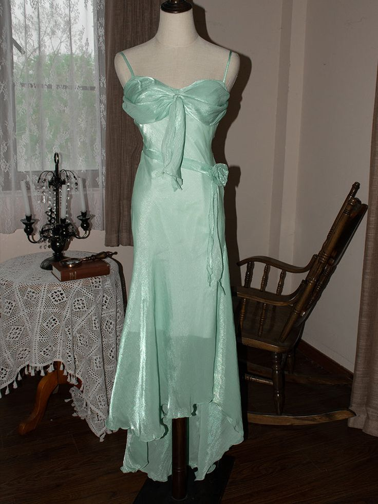 Elegant Mint Green Spaghetti Strap Long Prom Dress Vintage Mermaid Gown J6402 | Formal Evening Gown for Homecoming, Wedding, Quinceañera & Special Occasions