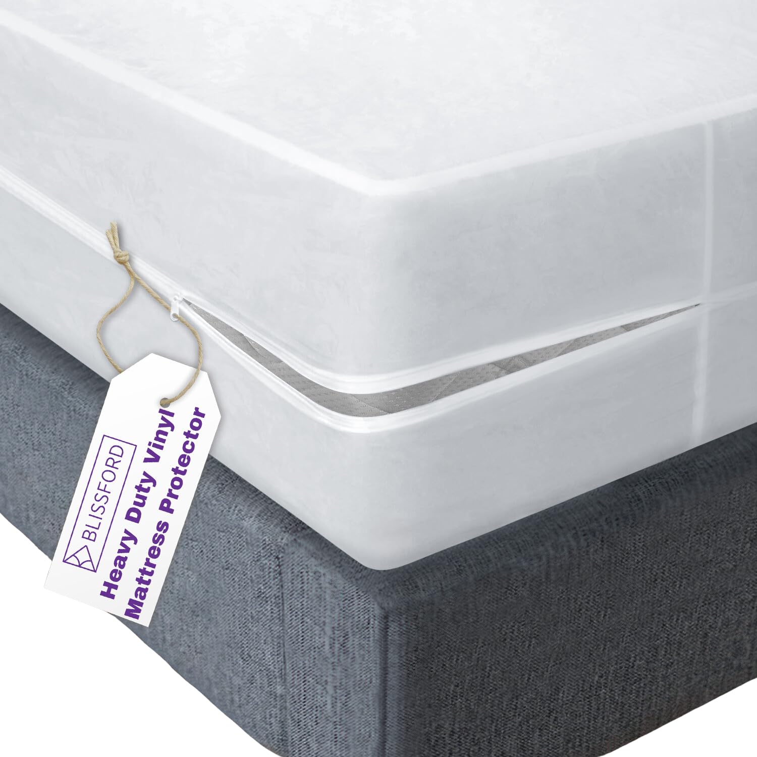 Blissford Waterproof Vinyl Mattress Protector - Zippered Plastic Cover for Cal King Beds, Heavy Duty Noiseless Encasement | Ideal for Allergy Protection, Bedwetting & Guest Rooms