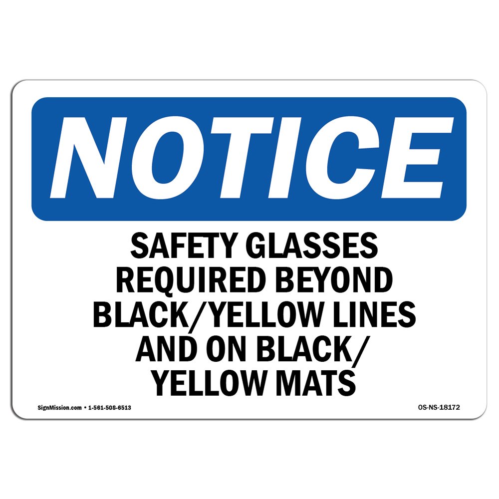 OSHA Safety Glasses Required Sign - Black & Yellow Vinyl Label Decal for Construction Sites & Workplaces | Durable Safety Warning Sign Made in USA | Perfect for Factories, Warehouses & Industrial Areas
