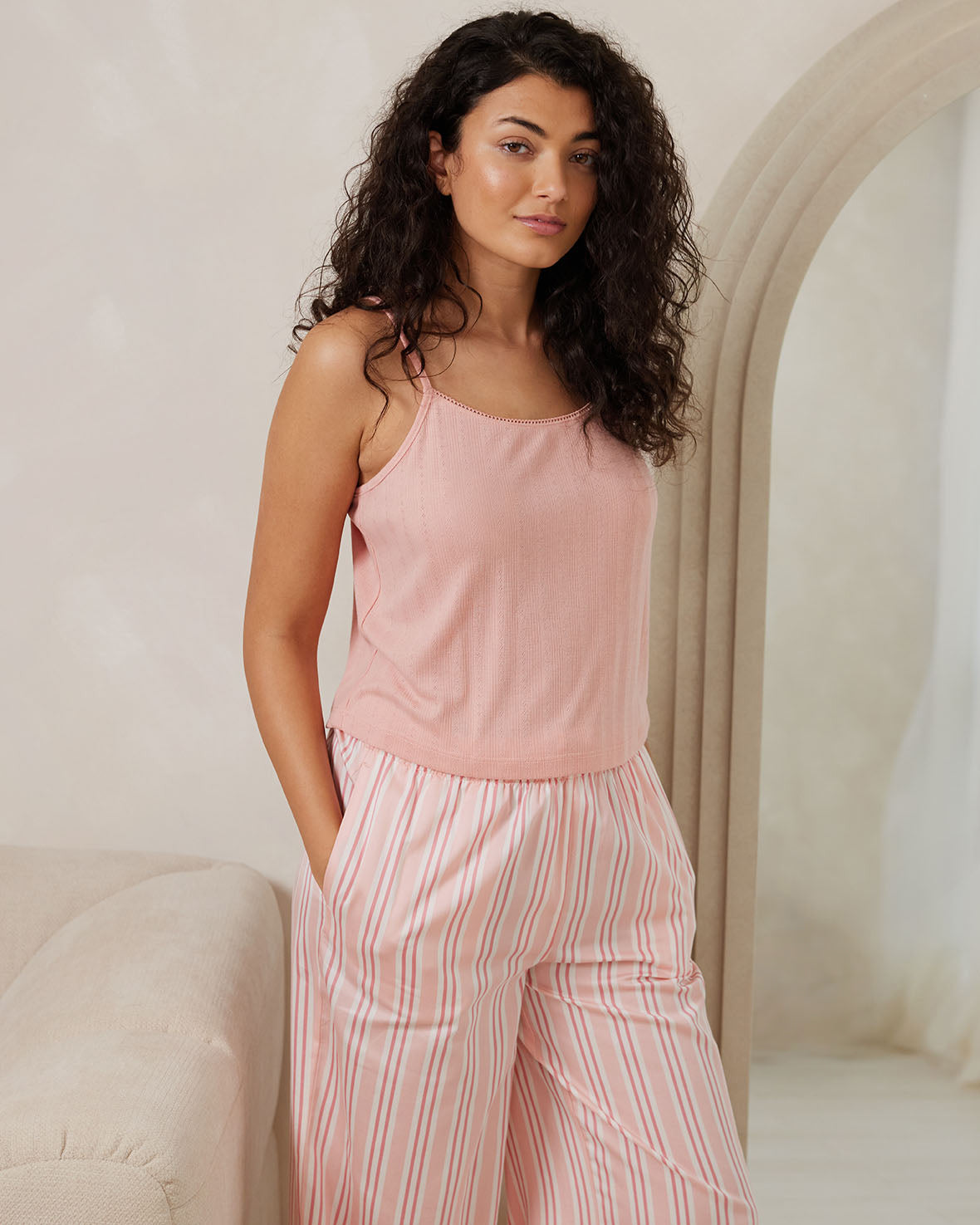 Pointelle Cami Long Pajama Set for Women - Soft & Comfortable Sleepwear for Nighttime Relaxation & Lounging