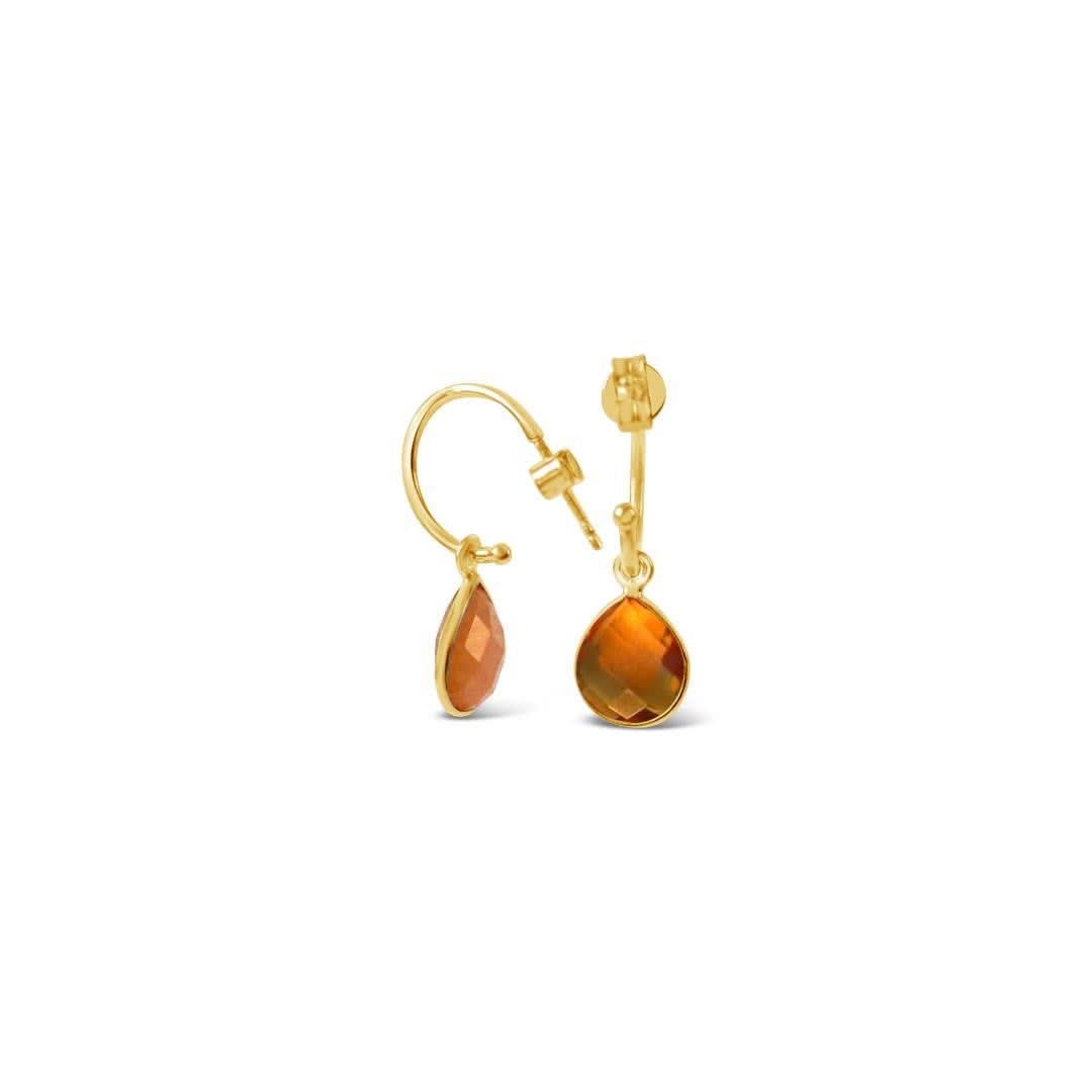 Citrine Drop Hoop Earrings - 14K Gold Plated Dangle Earrings for Women | Elegant Jewelry Gift for Birthday, Anniversary & Special Occasions