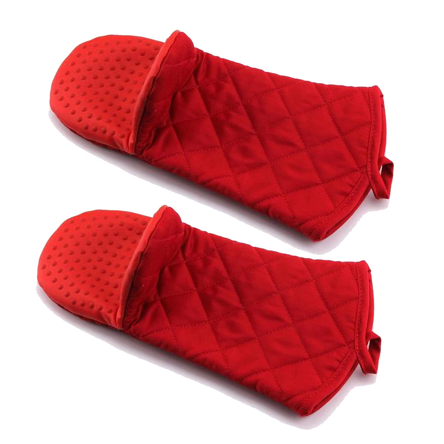 MIEDEON 1 Pair Extra Long Silicone Heat Resistant Oven Gloves - 500°F High Temp Protection, Non-Slip Grip, Thickened Microwave & Baking Mitts for Kitchen, BBQ, Grilling - Red Kitchen Accessories