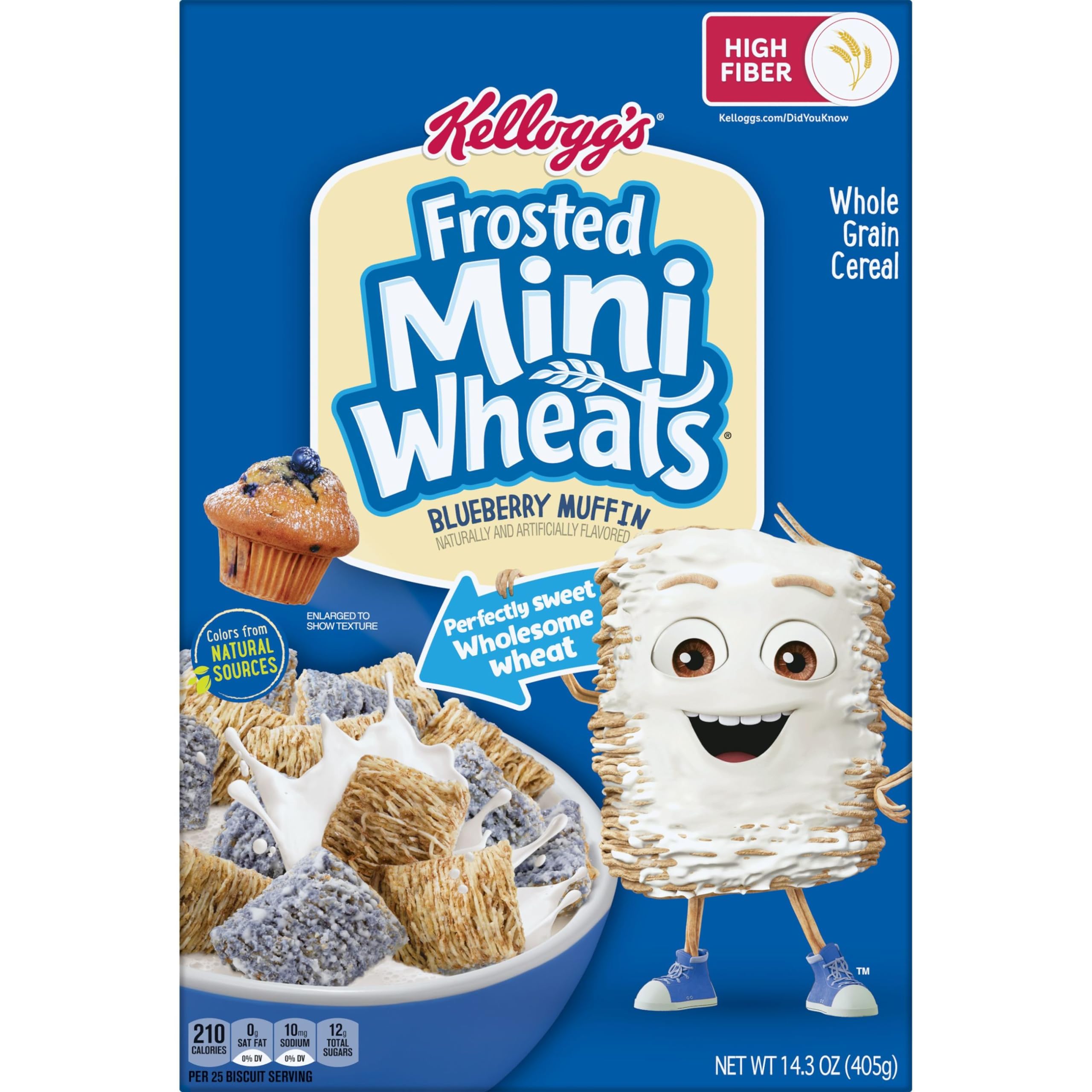 Kellogg's Frosted Mini Wheats Blueberry Muffin Breakfast Cereal - High Fiber Whole Grain Cereal for Kids & Adults - 14.3oz Box - Perfect for School Lunches, Office Snacks & Family Breakfast