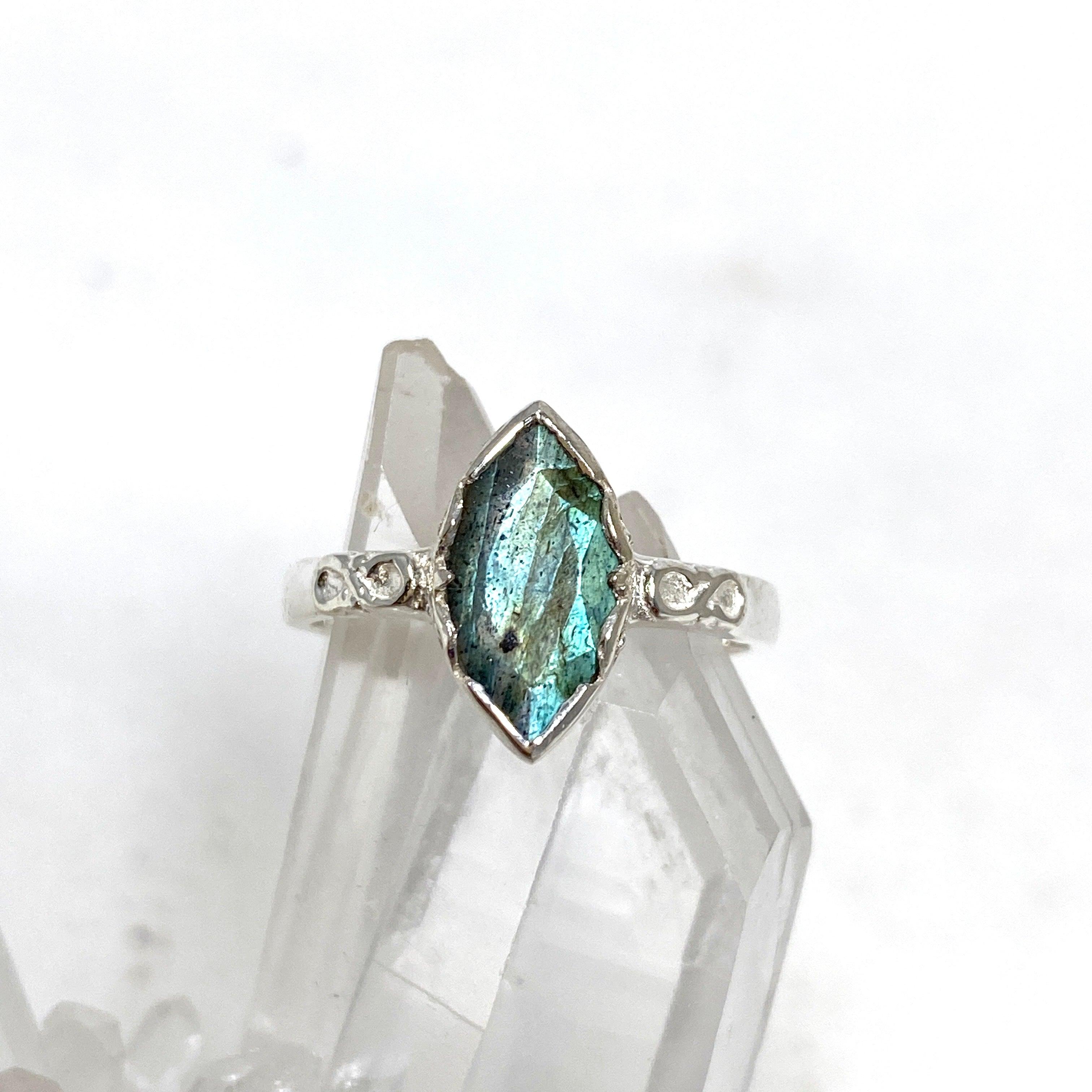 Labradorite Faceted Marquise Ring R3726 - Elegant Gemstone Jewelry for Women, Perfect for Weddings & Special Occasions