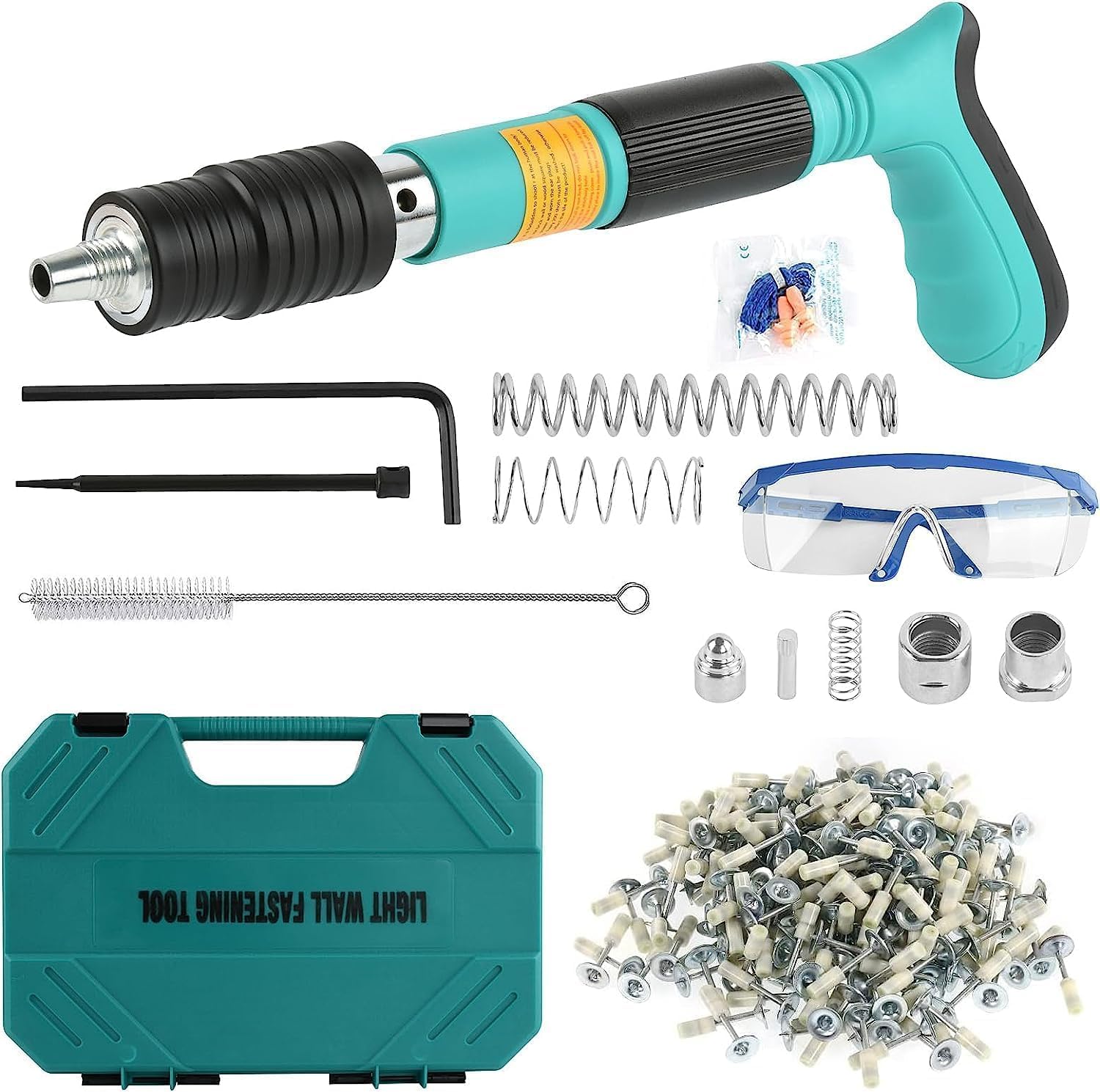 Heavy Duty Steel Nail Gun Kit with 200pcs Round Nails - 5-Speed Adjustable Rivet Gun for Wall Fastening, Woodworking & Home Improvement | Perfect for DIY Projects, Furniture Assembly, and Construction Work