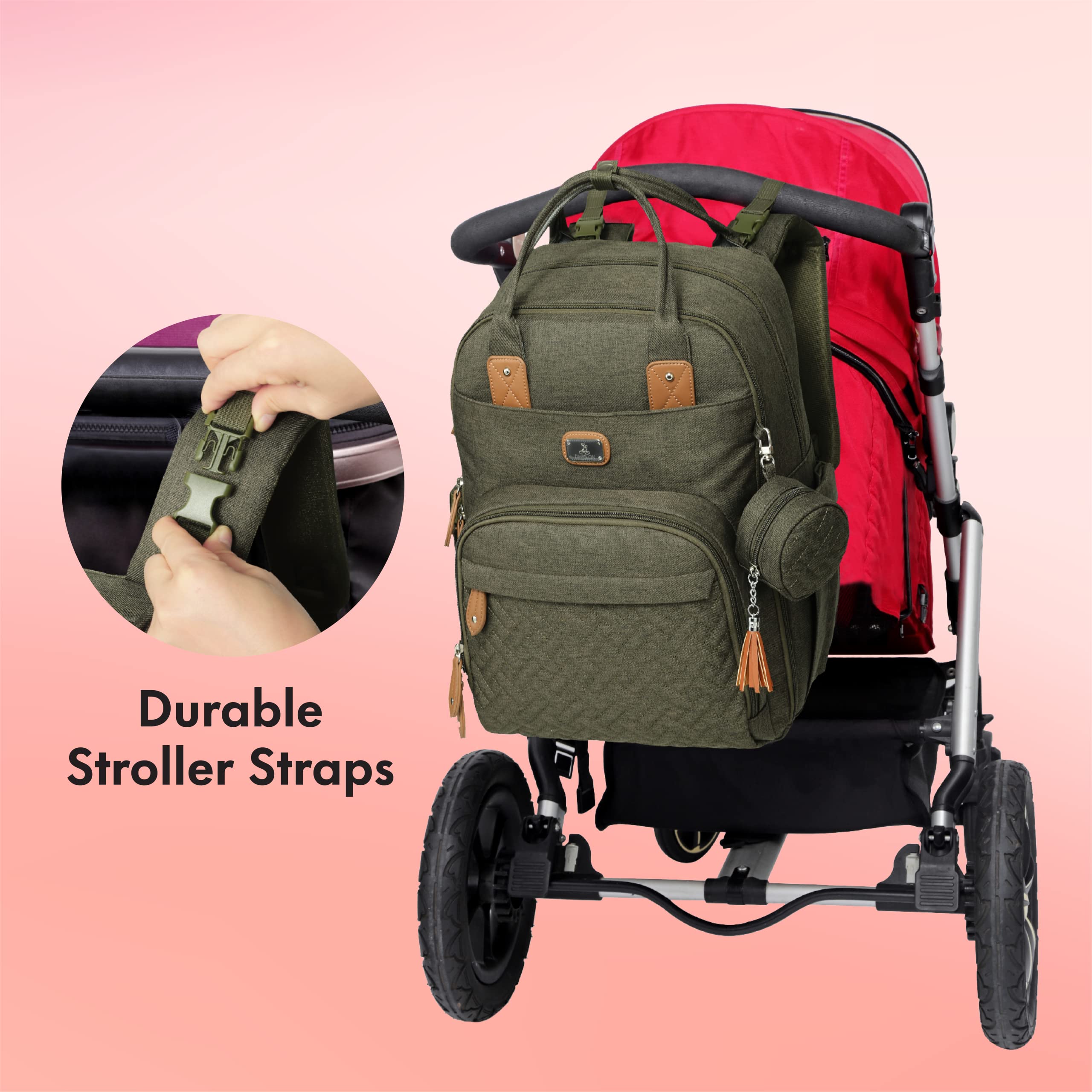**Dikaslon Diaper Backpack for Baby - Large Unisex Travel Bag with Changing Pad, Pacifier Case & Stroller Straps | Waterproof & Spacious for Moms & Dads | Perfect for Daycare, Travel & Outings (Army Green)**