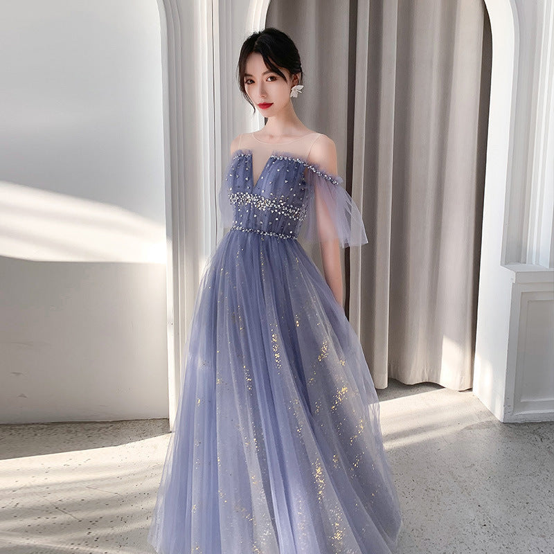 Off Shoulder A-Line Tulle Prom Dress - Shiny Formal Evening Gown for Homecoming, Wedding & Special Occasions | Style 639