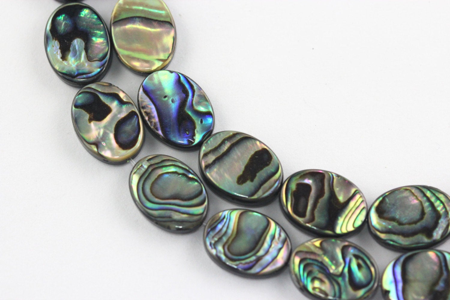 Premium Abalone Oval Beads for Jewelry Making - 8x10mm, 8x12mm, 10x14mm, 12x16mm, 13x18mm Sizes - 15.5 Inch Strand - Perfect for Necklaces, Bracelets & DIY Craft Projects