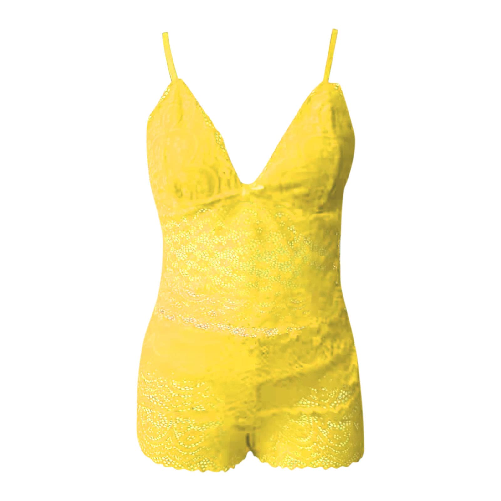 Sexy Mesh Lingerie Set for Women - See Through Teddy Babydoll Underwear in Yellow | Perfect for Valentine's Day, Honeymoon & Romantic Nights