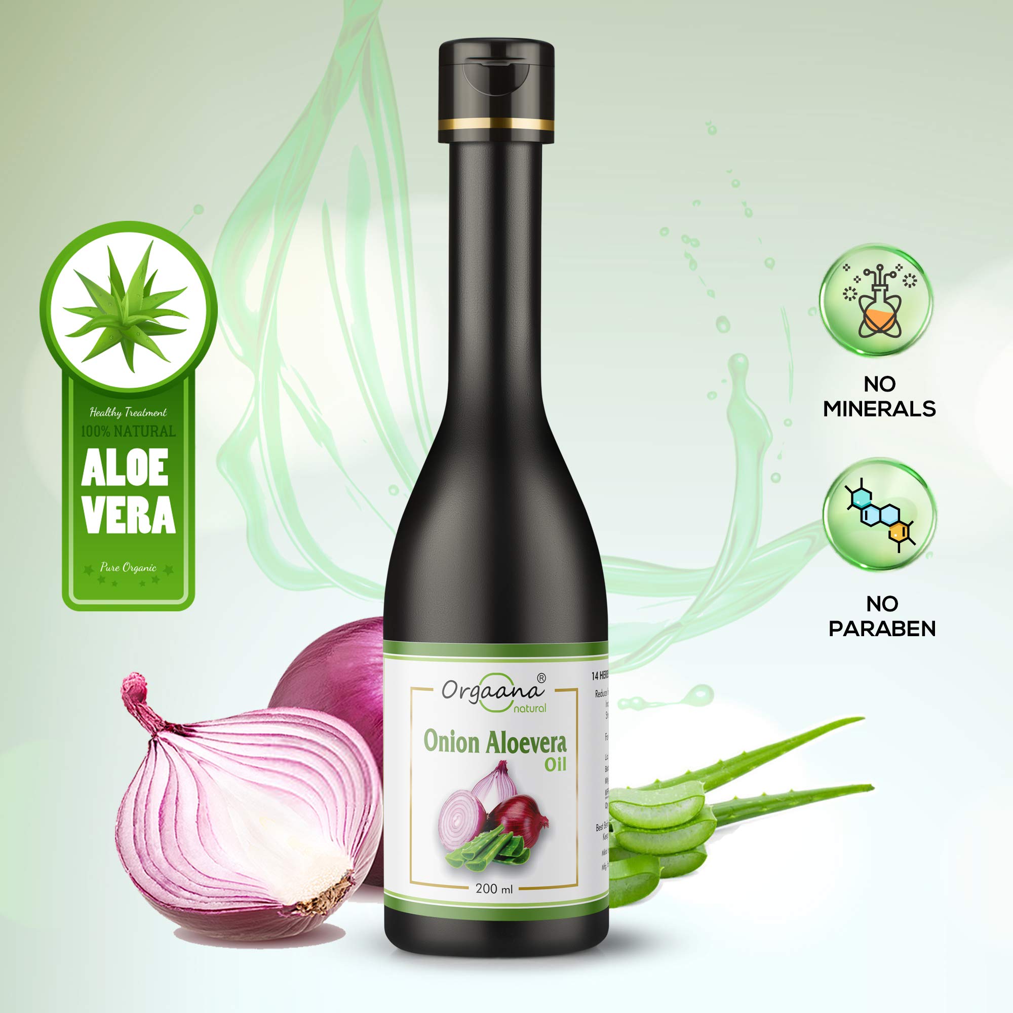 Orgaana Natural Onion & Aloe Vera Hair Oil with 12 Essential Oils - Hair Growth Treatment for Men & Women (200ml) - Promotes Thicker, Stronger Hair for Daily Use & Scalp Care