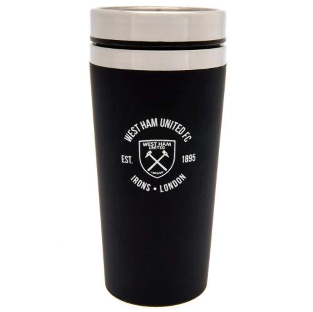 West Ham United FC Official Executive Travel Mug - 16oz Insulated Coffee Cup with Lid, Black - Perfect for Commuting, Office & Soccer Fans Gifts