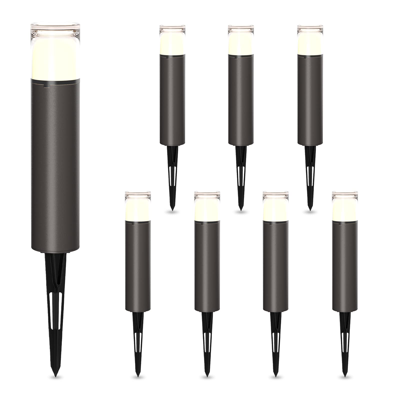 GOODSMANN 8PK Bollard Landscape Lighting Kit - 2W LED Low Voltage Pathway Lights, 100 Lumen 2700K Warm White, Outdoor Hardwired Walkway Lights with Metal Stakes & Connectors (Brown Finish) - Perfect for Garden, Driveway, and Backyard Illumination