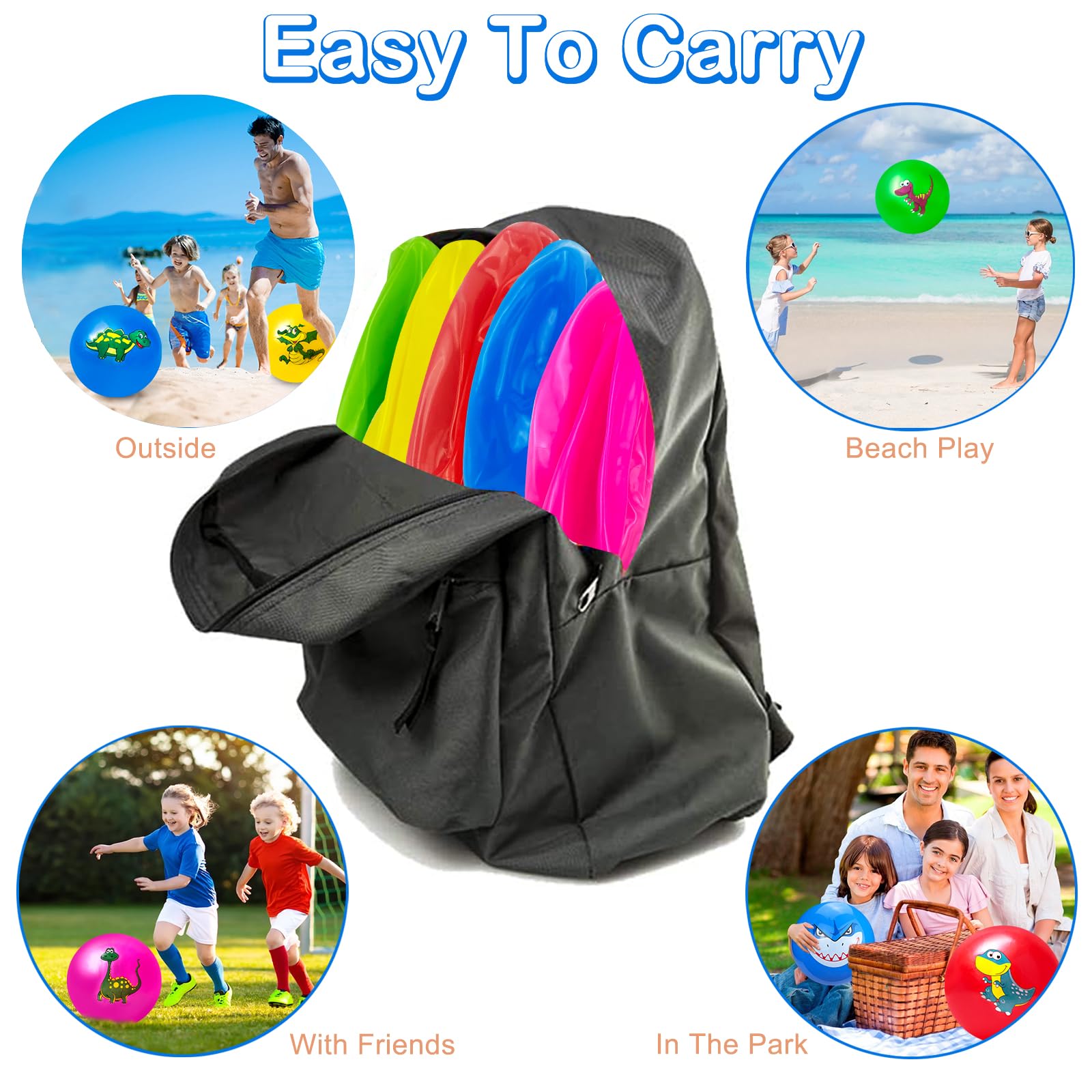 **Hymaz 9 Inch 5-Pack Bouncy Balls for Toddlers & Kids - Soft Rubber Inflatable Sensory Balls with Pump - Perfect for Indoor, Outdoor, Beach, Playground, Backyard, Pool & Classroom Games**