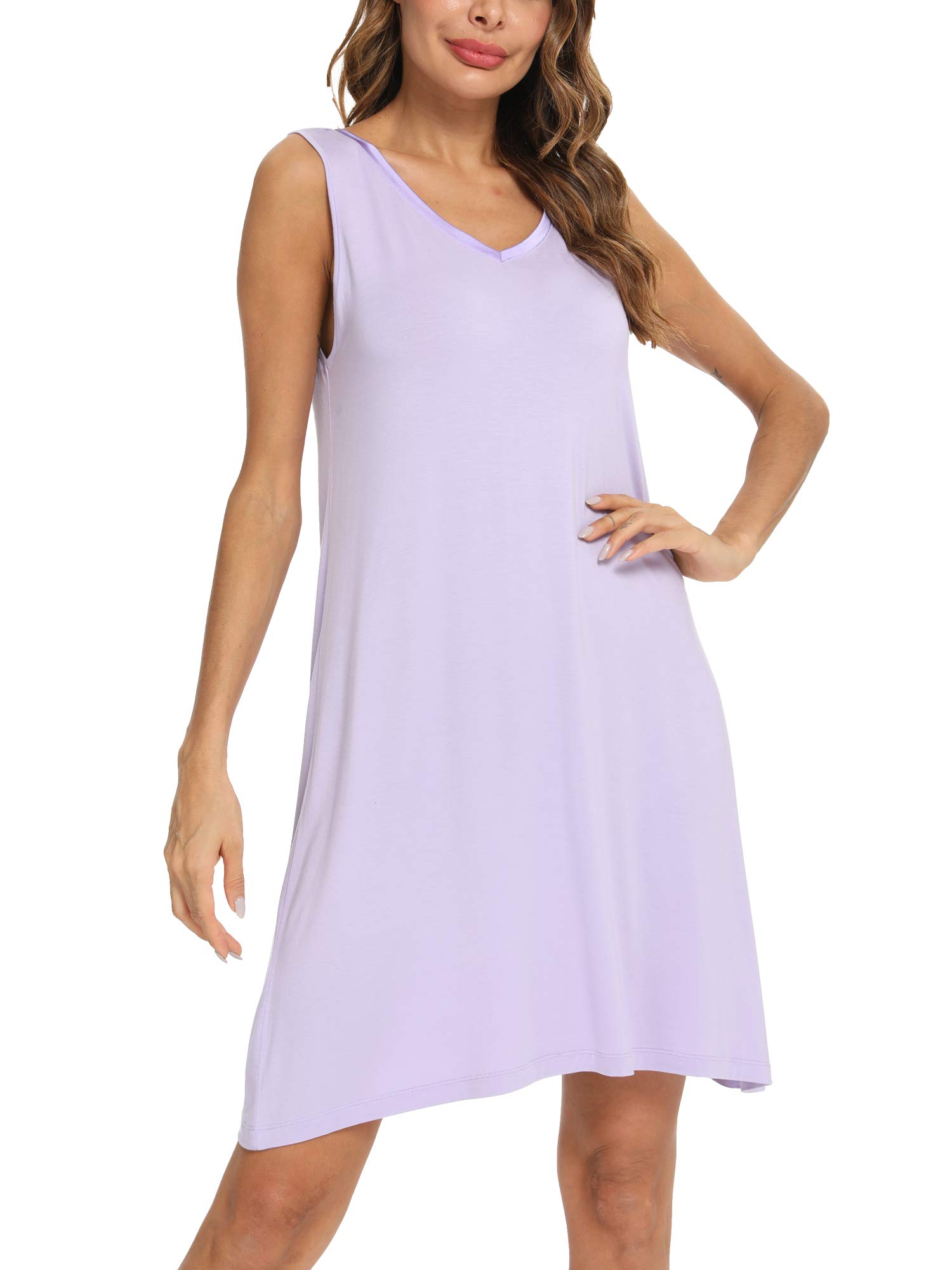 TIKTIK Women's Sleeveless Nightgown - Lightweight V-Neck Sleep Dress Pajama for Plus Size (S-4XL) | Comfortable Sleepwear for Summer Nights, Lounging & Travel