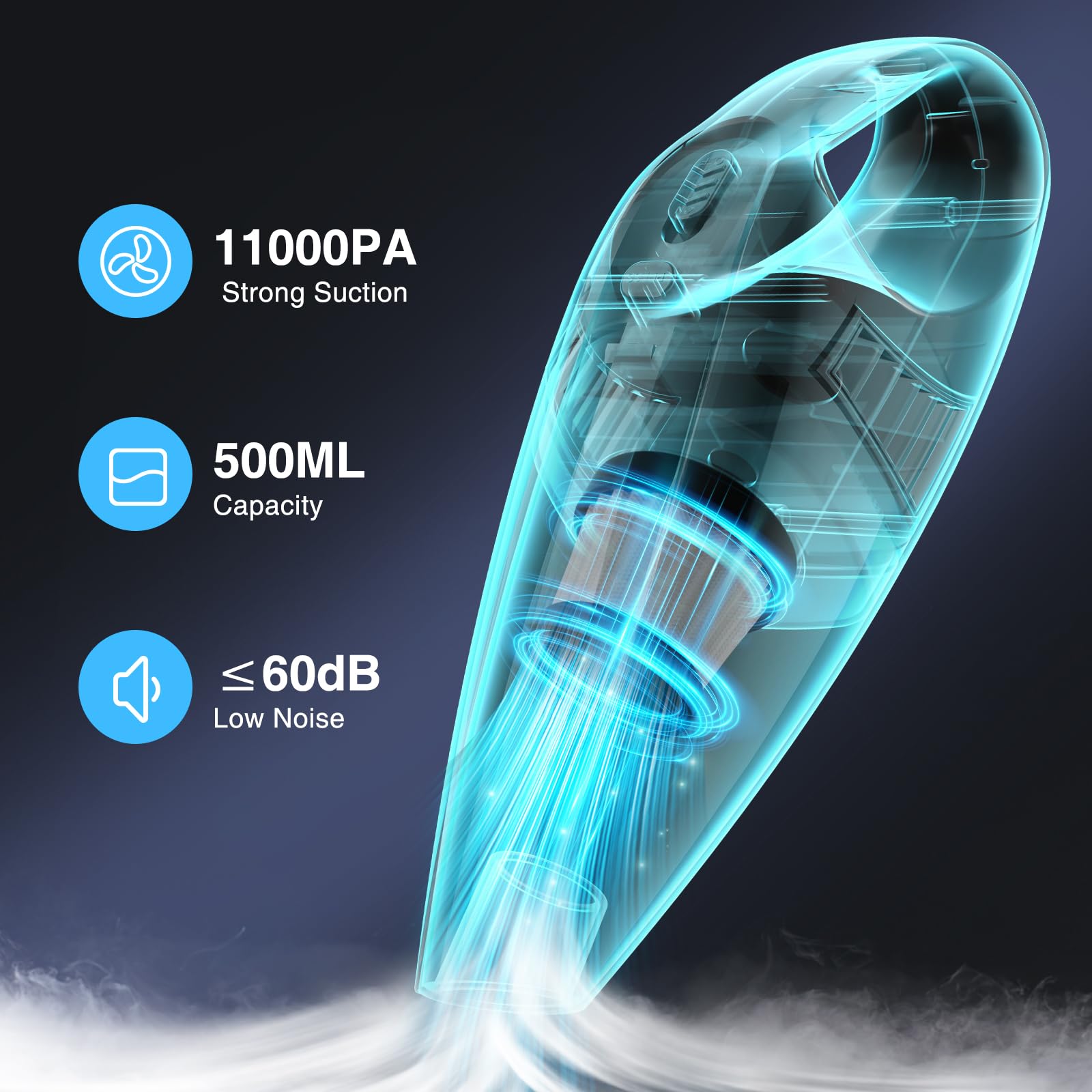 Powerful 11000PA Portable Car Vacuum Cleaner - 12V DC, 0.5L Capacity, High Suction for Pet Hair & Dust - Ideal for Cars, Home, Office & Travel Use