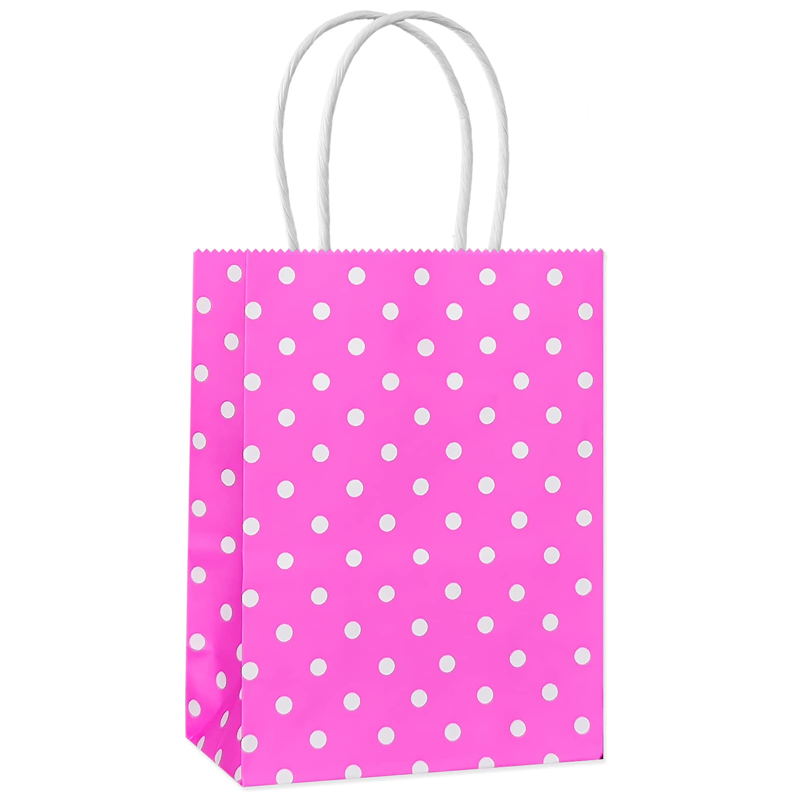 Polka Dot Pink Mini Kraft Paper Gift Bags with Handles - 25 Pack (6x4.3x2.3 Inches) for Party Favors, Wedding Decorations & Birthday Supplies by ADIDO EVA - Perfect for Candy Bags, Small Gifts & Party Decor