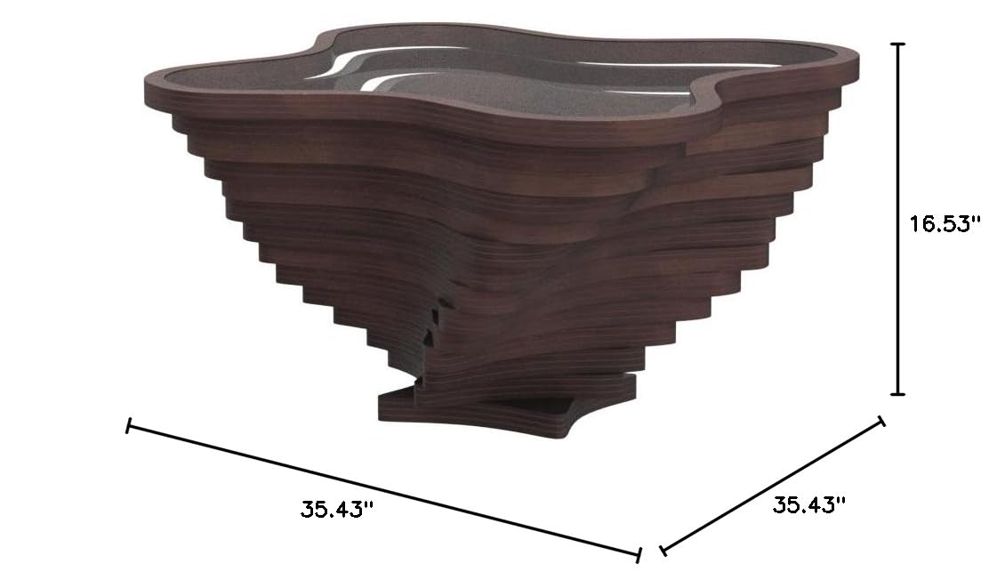 Modern Coffee Table with Natural Walnut Veneer & Tempered Glass Top - Layered Wave Design Rustic Wood Living Room Table - Luxury Home & Office Decor - Perfect for Contemporary Living Rooms, Offices and Lounge Areas