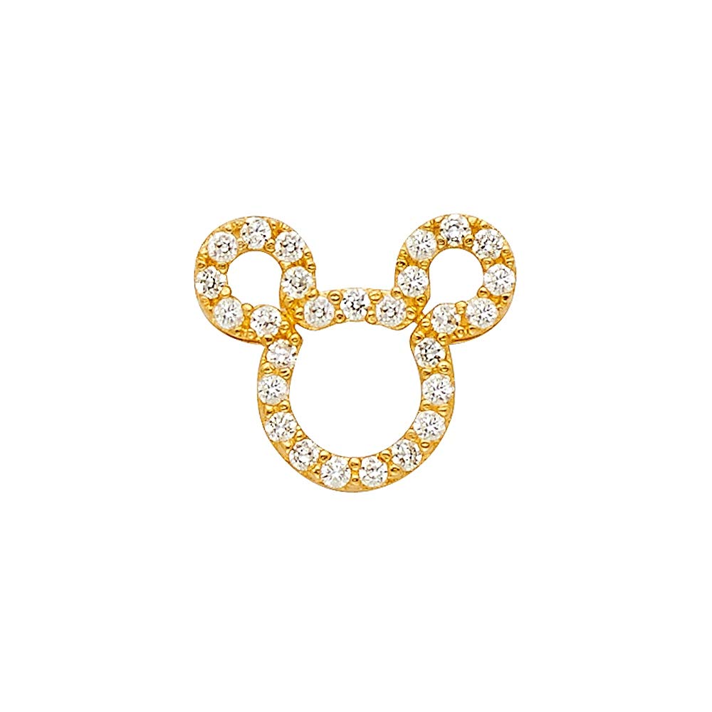 14K Gold Mouse Pendant Necklace with CZ Cubic Zirconia Simulated Diamond - 12x10mm Elegant Jewelry Gift for Women, Perfect for Birthday, Anniversary, Valentine's Day and Special Occasions