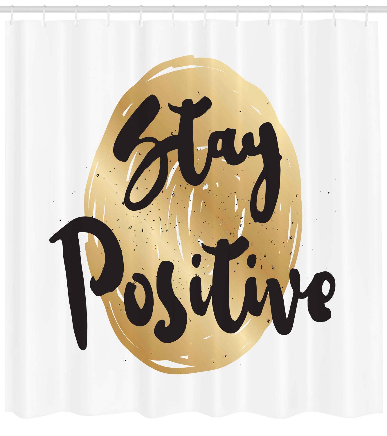 Ambesonne Positive Energy Shower Curtain - Ink Written Phrase on Circular Brushstroke Design, 69x75 Inch Waterproof Fabric Bathroom Decor with Hooks, Seal Brown & Pastel Brown | Motivational Bathroom Decor for Home, Spa, Dorm